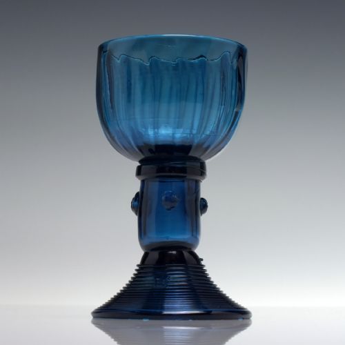 PEACOCK BLUE WINE GLASS WITH RIBBED BOWL AND HOLLOW STEM C1820 - ADDITIONAL PHOTO 2