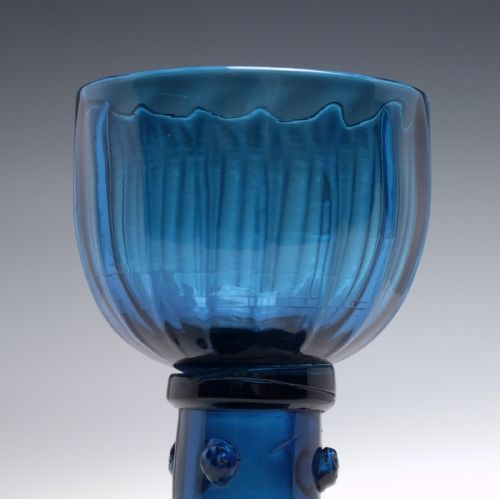 PEACOCK BLUE WINE GLASS WITH RIBBED BOWL AND HOLLOW STEM C1820 - ADDITIONAL PHOTO 4