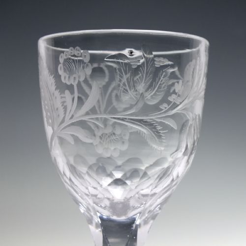 FACET CUT WINE GLASS WITH ENGRAVED TULIPS AND POLISHED DETAILS C1780 - ADDITIONAL PHOTO 5