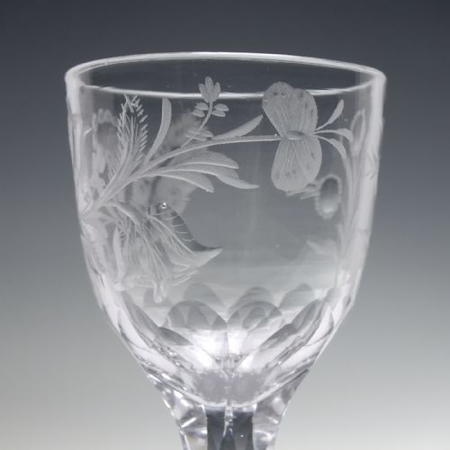 FACET CUT WINE GLASS WITH ENGRAVED TULIPS AND POLISHED DETAILS C1780 - ADDITIONAL PHOTO 7