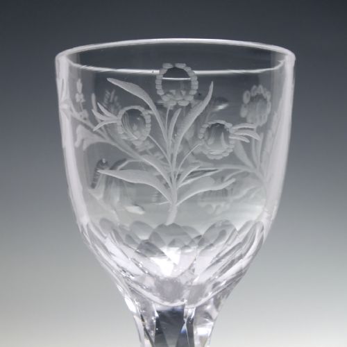 FACET CUT WINE GLASS WITH ENGRAVED TULIPS AND POLISHED DETAILS C1780 - ADDITIONAL PHOTO 8