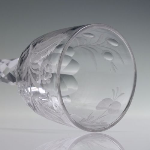 FACET CUT WINE GLASS WITH ENGRAVED TULIPS AND POLISHED DETAILS C1780 - ADDITIONAL PHOTO 11