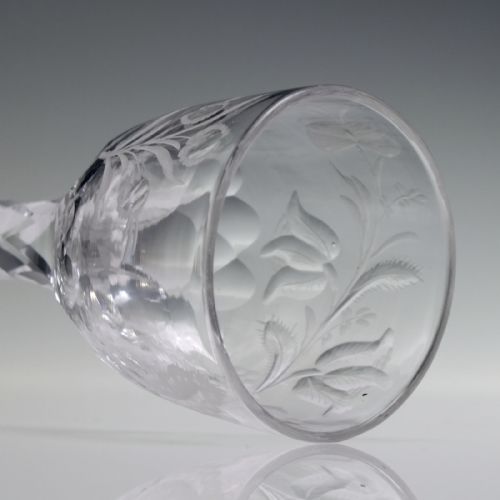 FACET CUT WINE GLASS WITH ENGRAVED TULIPS AND POLISHED DETAILS C1780 - ADDITIONAL PHOTO 12