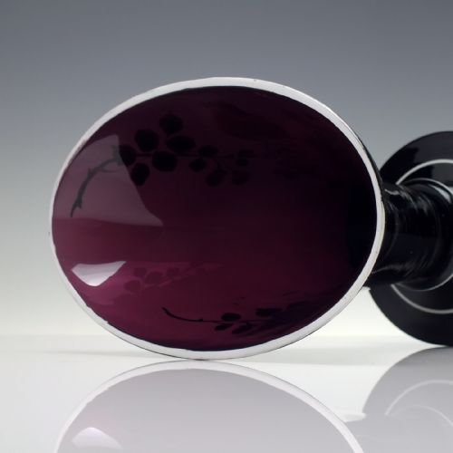 PAIR OF VICTORIAN ENAMELLED AMETHYST GLASS MANTEL VASES C1880 - ADDITIONAL PHOTO 4