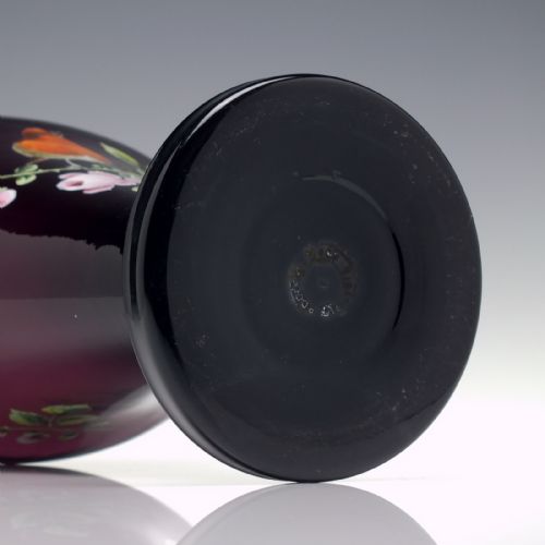 PAIR OF VICTORIAN ENAMELLED AMETHYST GLASS MANTEL VASES C1880 - ADDITIONAL PHOTO 5