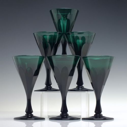SIX ANTIQUE BRISTOL GREEN WINE GLASSES C1850 - ADDITIONAL PHOTO 1