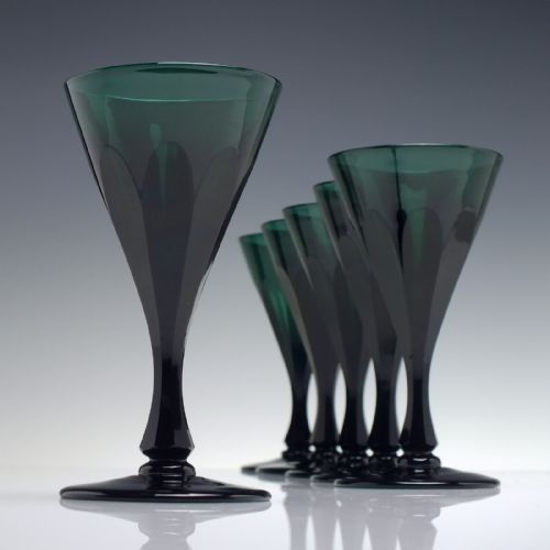 SIX ANTIQUE BRISTOL GREEN WINE GLASSES C1850 - ADDITIONAL PHOTO 2