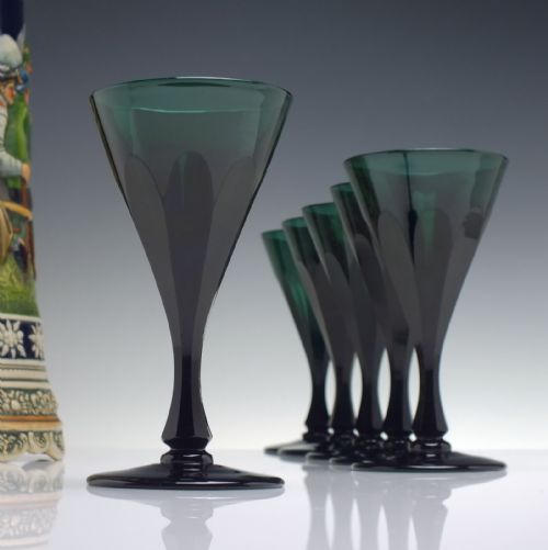 SIX ANTIQUE BRISTOL GREEN WINE GLASSES C1850 - ADDITIONAL PHOTO 3