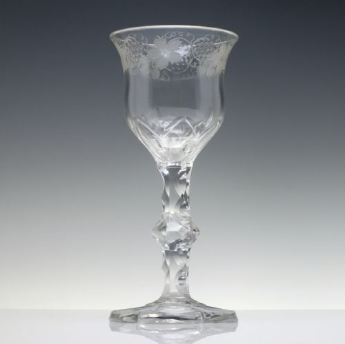 ENGRAVED 18TH CENTURY FACET CUT GLASS GOBLET C1790 - ADDITIONAL PHOTO 1