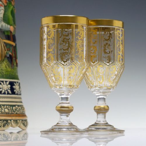 pair bohemian gilded wine glasses c1820 - CATEGORY: ANTIQUE GLASS - DATED 1800