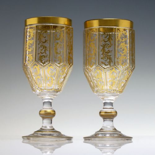 PAIR BOHEMIAN GILDED WINE GLASSES C1820 - ADDITIONAL PHOTO 1