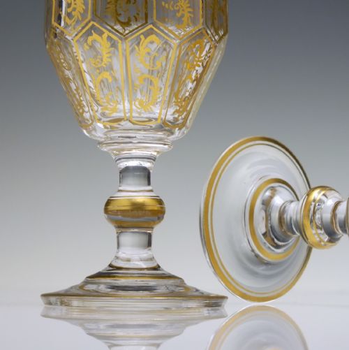 PAIR BOHEMIAN GILDED WINE GLASSES C1820 - ADDITIONAL PHOTO 3
