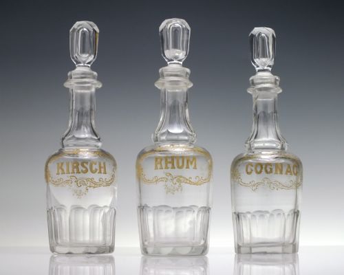 RARE SET OF THREE GERMAN GILDED LIQUEUR GLASS DECANTERS C1880 - ADDITIONAL PHOTO 2