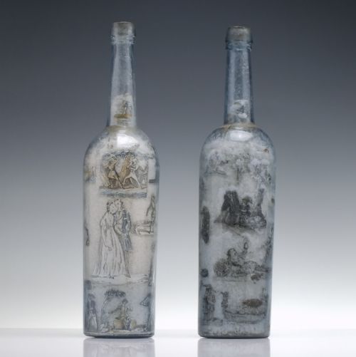 PAIR 19TH CENTURY DECOUPAGE GLASS BOTTLES C1880 - ADDITIONAL PHOTO 1