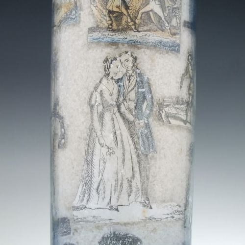 PAIR 19TH CENTURY DECOUPAGE GLASS BOTTLES C1880 - ADDITIONAL PHOTO 2