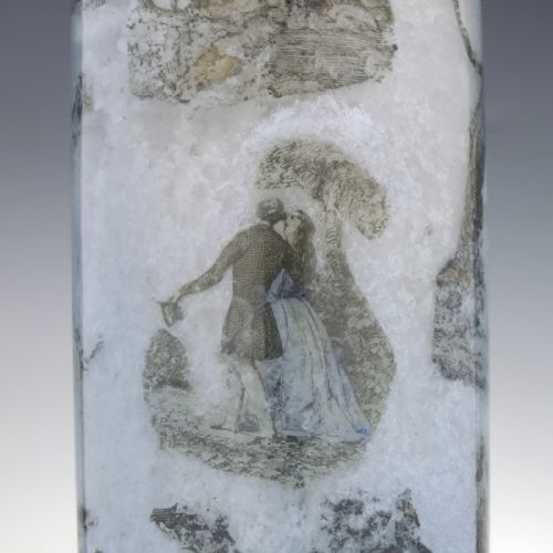 PAIR 19TH CENTURY DECOUPAGE GLASS BOTTLES C1880 - ADDITIONAL PHOTO 4