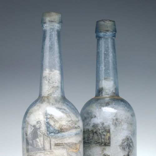 PAIR 19TH CENTURY DECOUPAGE GLASS BOTTLES C1880 - ADDITIONAL PHOTO 6
