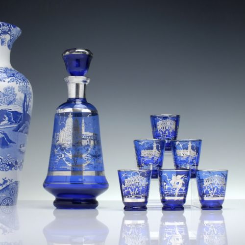 MURANO SILVERED BLUE WINE DECANTER SIX MATCHING GLASSES C1920 - ADDITIONAL PHOTO 1