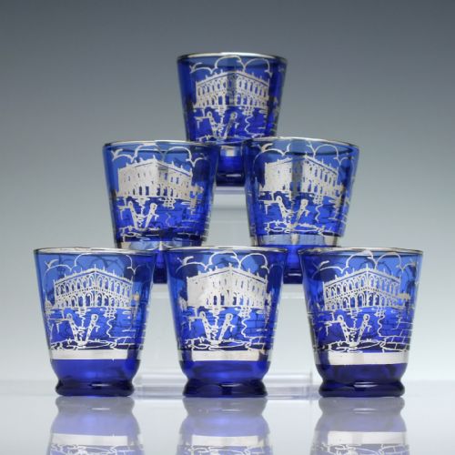 MURANO SILVERED BLUE WINE DECANTER SIX MATCHING GLASSES C1920 - ADDITIONAL PHOTO 3