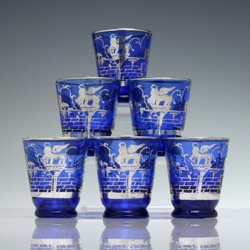 MURANO SILVERED BLUE WINE DECANTER SIX MATCHING GLASSES C1920 - ADDITIONAL PHOTO 4