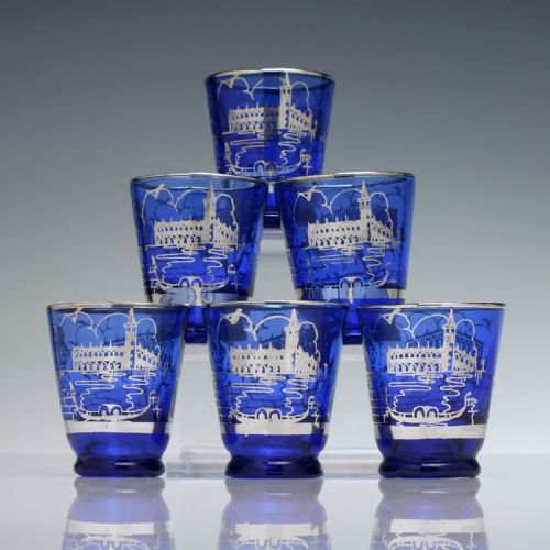 MURANO SILVERED BLUE WINE DECANTER SIX MATCHING GLASSES C1920 - ADDITIONAL PHOTO 5