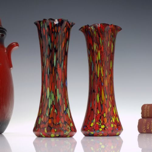 pair victorian splatter glass vases c1880 - CATEGORY: ANTIQUE GLASS - DATED VICTORIAN