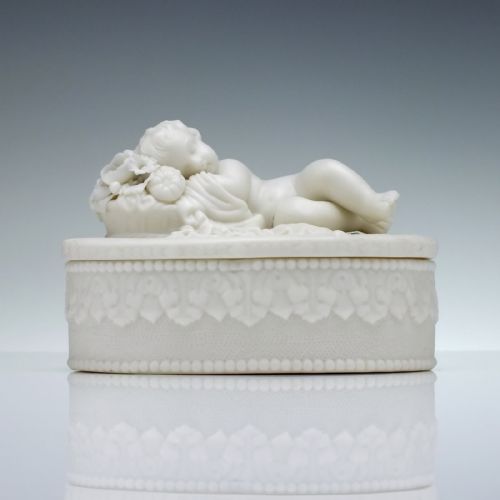 french bisque sleeping cherub trinket box c1880 - CATEGORY: ANTIQUE BOXES - DATED 1880