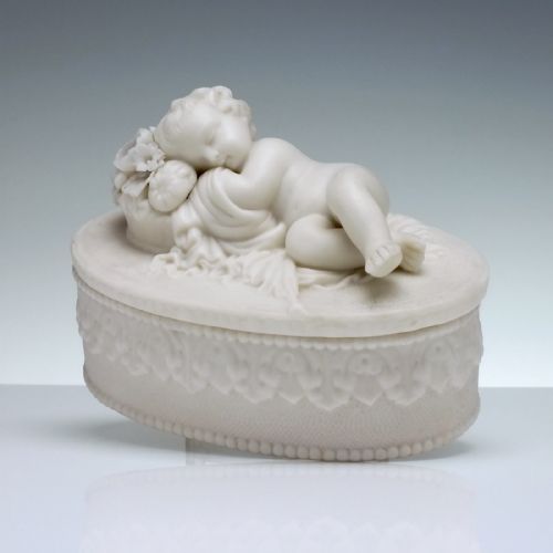 FRENCH BISQUE SLEEPING CHERUB TRINKET BOX C1880 - ADDITIONAL PHOTO 1