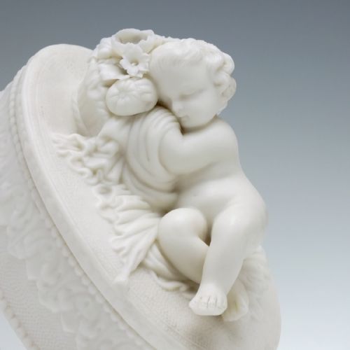 FRENCH BISQUE SLEEPING CHERUB TRINKET BOX C1880 - ADDITIONAL PHOTO 2