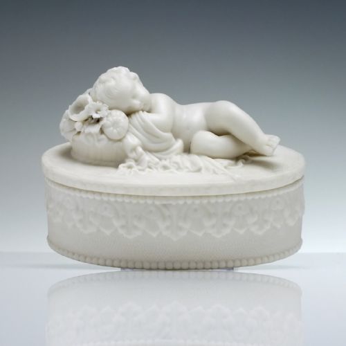 FRENCH BISQUE SLEEPING CHERUB TRINKET BOX C1880 - ADDITIONAL PHOTO 3