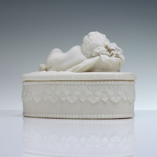 FRENCH BISQUE SLEEPING CHERUB TRINKET BOX C1880 - ADDITIONAL PHOTO 4