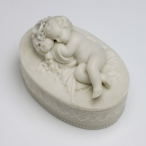 FRENCH BISQUE SLEEPING CHERUB TRINKET BOX C1880 - ADDITIONAL PHOTO 5