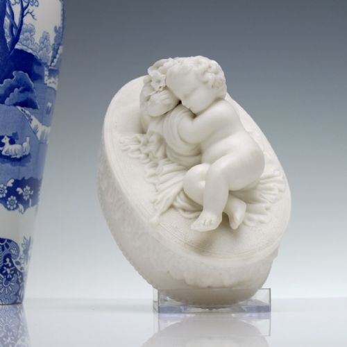 FRENCH BISQUE SLEEPING CHERUB TRINKET BOX C1880 - ADDITIONAL PHOTO 11