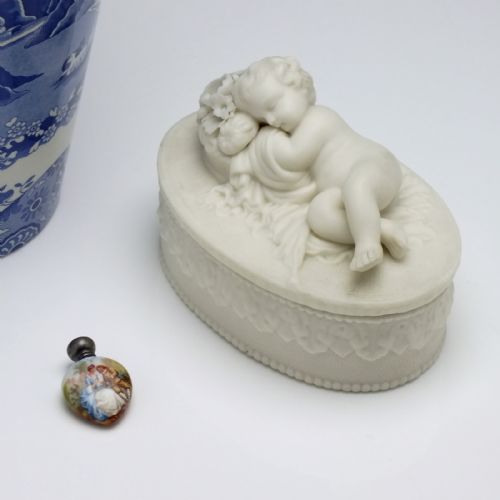 FRENCH BISQUE SLEEPING CHERUB TRINKET BOX C1880 - ADDITIONAL PHOTO 12
