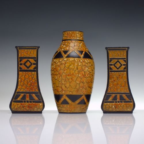 english art deco pebble pottery garniture c193233 - CATEGORY: ANTIQUE VASES - DATED 1930