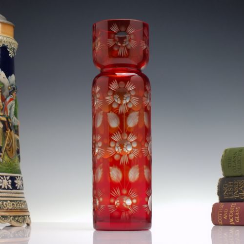 victorian engraved cranberry hyacinth glass vase c1880 - CATEGORY: ANTIQUE GLASS - DATED VICTORIAN