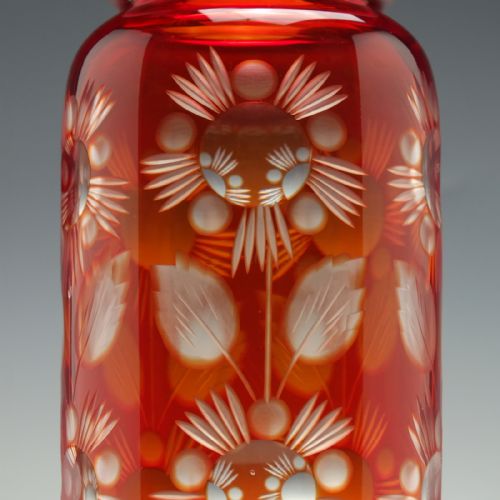 VICTORIAN ENGRAVED CRANBERRY HYACINTH GLASS VASE C1880 - ADDITIONAL PHOTO 3
