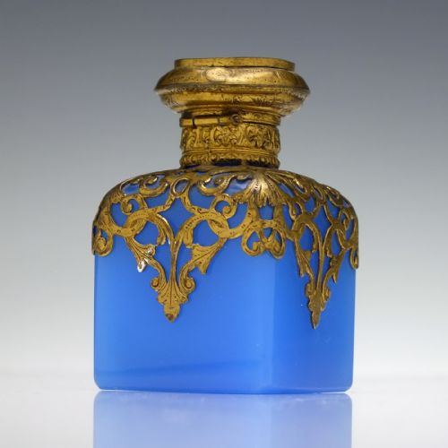 19th century french blue opaline glass perfume bottle c1880 - CATEGORY: ANTIQUE GLASS - DATED 1880