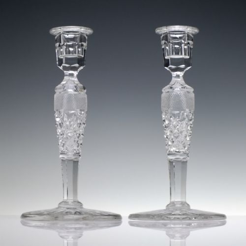 PAIR OF EDWARDIAN CRYSTAL CUT GLASS CANDLESTICKS C1900 - ADDITIONAL PHOTO 1