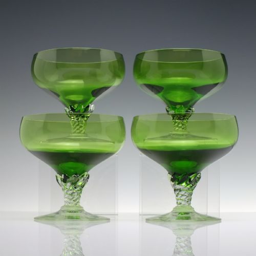 four vintage green glass sweetmeats c1955 - CATEGORY: ANTIQUE GLASS - DATED GEORGIAN