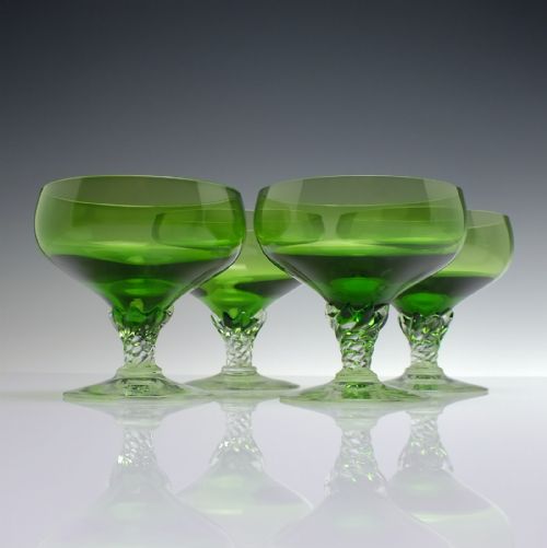 FOUR VINTAGE GREEN GLASS SWEETMEATS C1955 - ADDITIONAL PHOTO 2