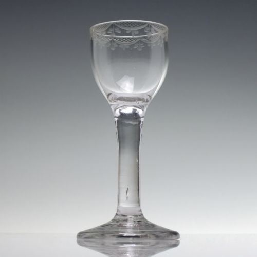 18TH CENTURY ENGRAVED PLAIN STEM WINE GLASS C1750 - ADDITIONAL PHOTO 1