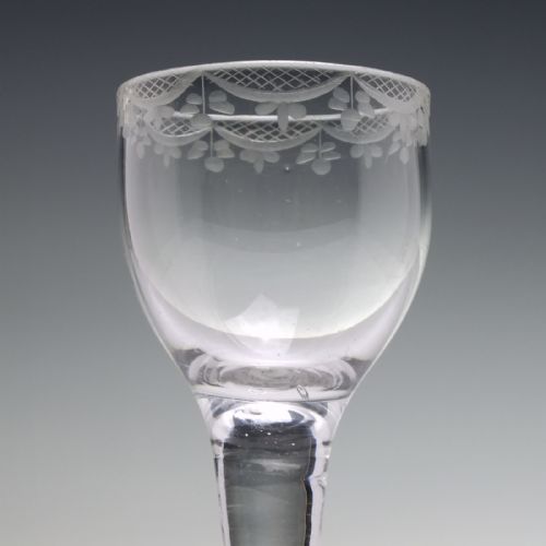 18TH CENTURY ENGRAVED PLAIN STEM WINE GLASS C1750 - ADDITIONAL PHOTO 2