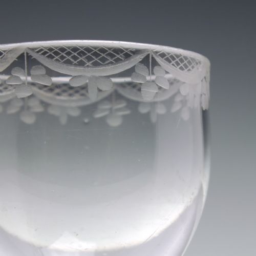 18TH CENTURY ENGRAVED PLAIN STEM WINE GLASS C1750 - ADDITIONAL PHOTO 3