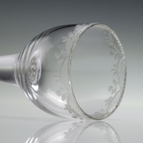 18TH CENTURY ENGRAVED PLAIN STEM WINE GLASS C1750 - ADDITIONAL PHOTO 4