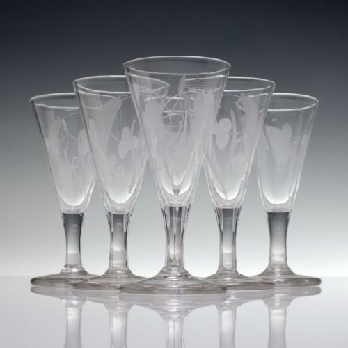 six antique engraved 18th century georgian ale glasses c1750 - CATEGORY: ANTIQUE GLASS - DATED GEORGIAN