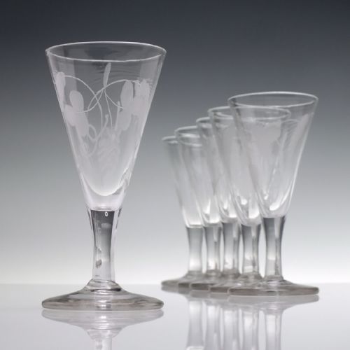 SIX ANTIQUE ENGRAVED 18TH CENTURY GEORGIAN ALE GLASSES C1750 - ADDITIONAL PHOTO 1