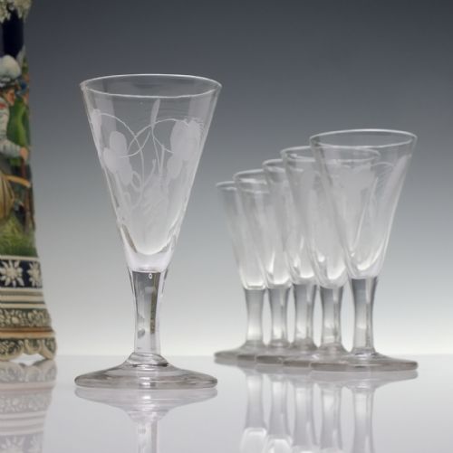 SIX ANTIQUE ENGRAVED 18TH CENTURY GEORGIAN ALE GLASSES C1750 - ADDITIONAL PHOTO 2