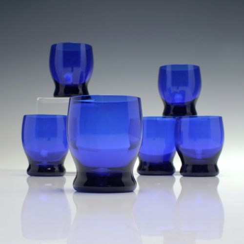 six antique bristol blue whiskey glass tumbler c1920 - CATEGORY: ANTIQUE GLASS - DATED 1900