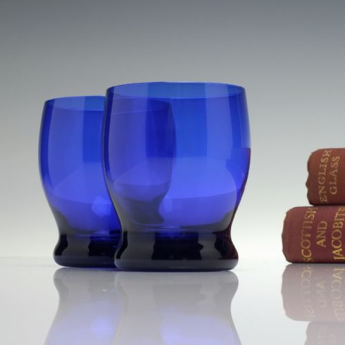 SIX ANTIQUE BRISTOL BLUE WHISKEY GLASS TUMBLER C1920 - ADDITIONAL PHOTO 1